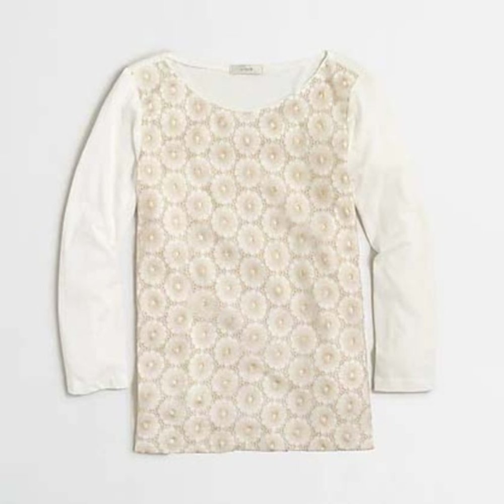 NWT J. Crew GOld Floral Lace 3/4 Sleeve Tee Shirt